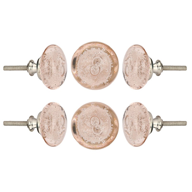 Perilla Home Set of 6 Knobs - Decorative Pink Crystal Knobs - Premium Glass Knobs for Cabinet, Drawers, Dresser, Home Decore Kitchen, Hardware Cupboard Glass Door Wardrobe and Drawer Pulls Handles - Image 1